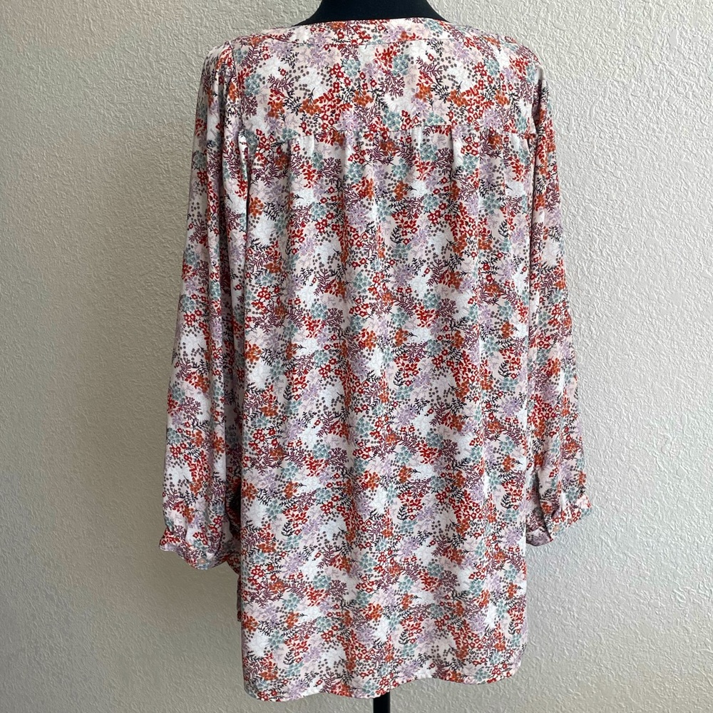 LOFT • Beautiful Womens Floral Keyhole Tie Top Blouse Long Sleeve - Picture 2 of 11